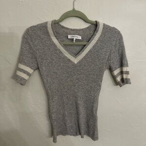 Frame Heather Gray V-Neck Knit Top
